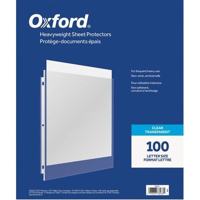 Oxford Heavyweight Sheet Protector. 8 1/2" x 11", Clear, Box of 100