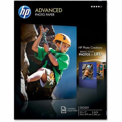 HP Inkjet Photo Paper, 8 1/2" x 11", 66 lb, Glossy, 50 Sheets
