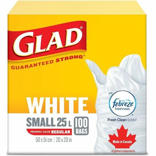 Glad Easy Tie White Small Garbage Bags, 25 Litre, Box of 100