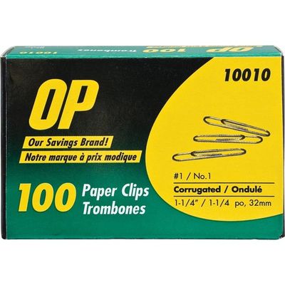 Corrugated Paper Clip, No. 1, 1.25", Silver, Box of 100