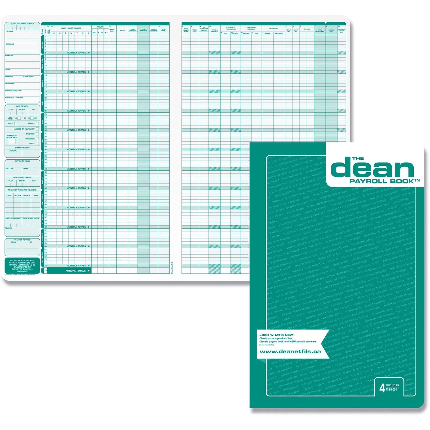 Dean &amp; Fils Payroll Book, 4 Employees