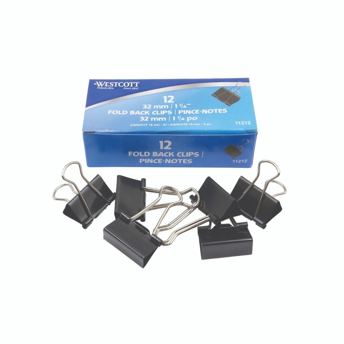 Fold Back Binder Clip, 1 1/4, Box of 12