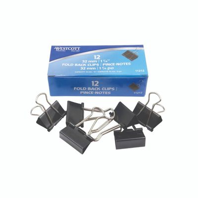 Fold Back Binder Clip, 1 1/4, Box of 12