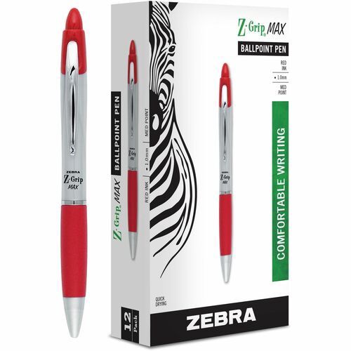 Zebra Pen Z-grip Max Retractable Ballpoint Pen, 1.0 mm, Medium, Red