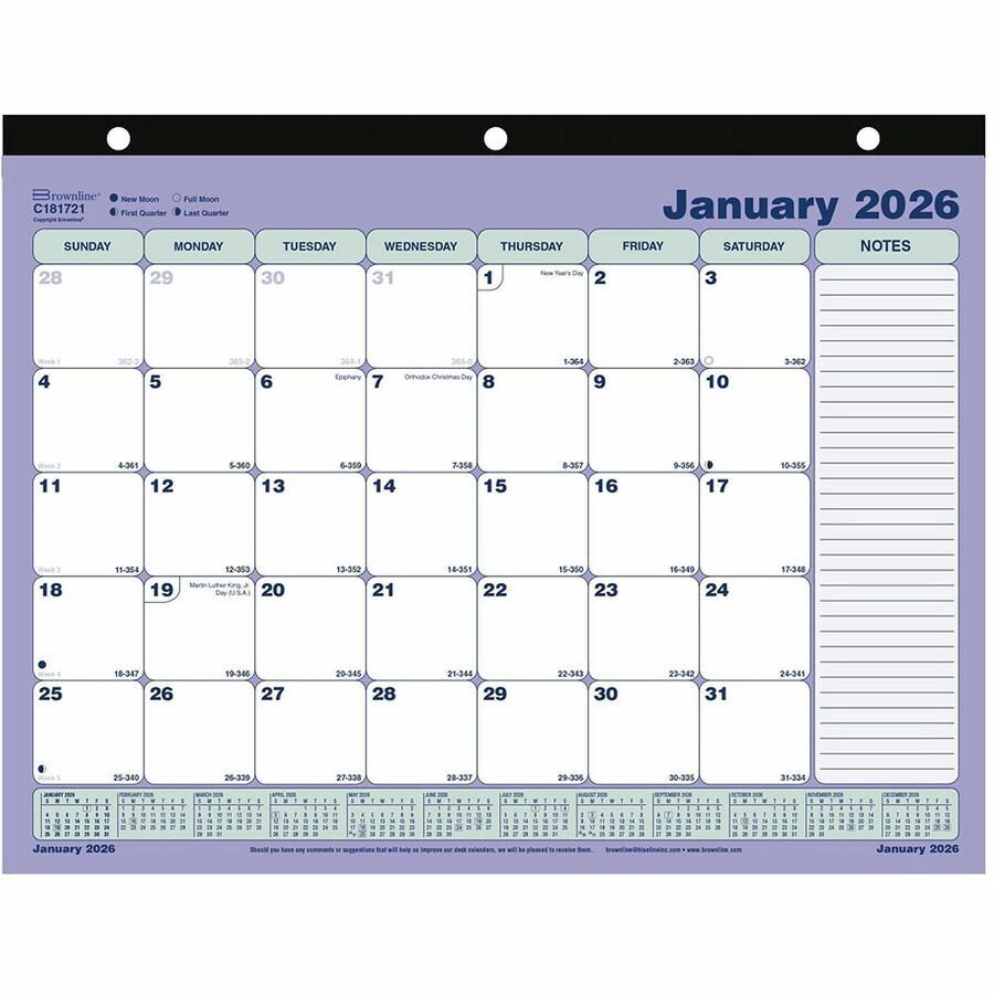 Brownline Monthly Desk Pad/Wall Calendar, 11"x 8-1/2"