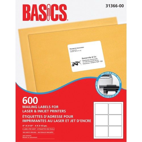 Basics 4 X 3 1/3"  Mailing Labels 31366-00