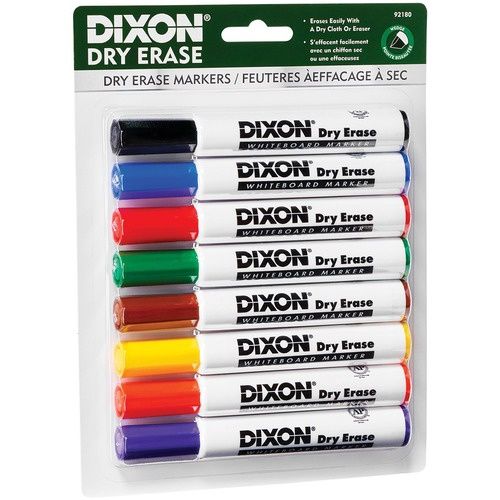 Dixon Dry Erase Markers, 8 Pack, Assorted Colours