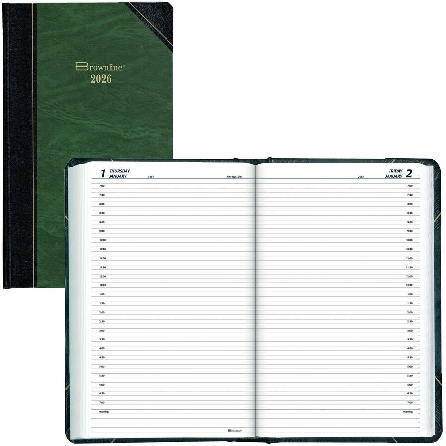 Brownline Daily Planner Hard Cover 13-3/8" x 8" , Green
