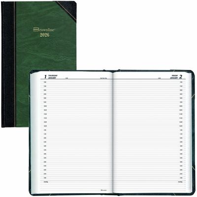 Brownline Daily Planner Hard Cover 13-3/8" x 8" , Green