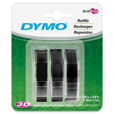 Dymo 1741670 Glossy Embossing Tape, 3/8", Black, 3 Pack