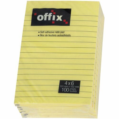 Offix Adhesive Note Pads, 4" x 6", 5 Pack