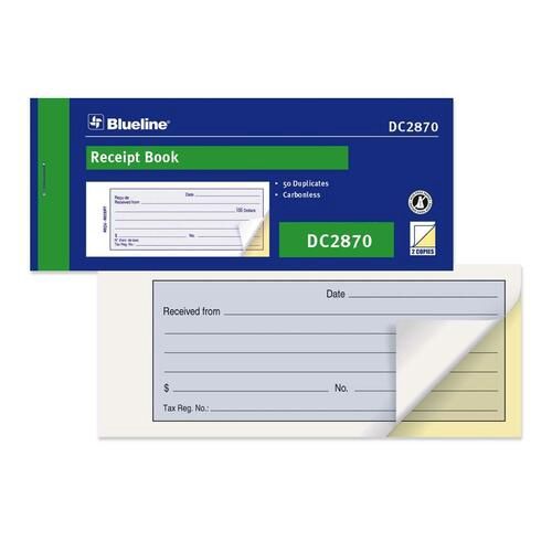 Blueline Receipt Book DC2870, 50 Duplicates,  6 3/4" x 2 3/4