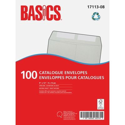 Catalogue Envelopes,  9" x 12", Natural Kraft, Pack of 100