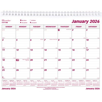 Brownline Wall Calendar With Coil, 2026, C171186
