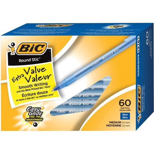 BIC Round Stic Ballpoint Pen, Medium, Blue, Box of 60