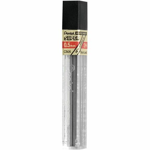 Pentel Super Hi-Polymer Leads, 0.5 mm, Fine, 2H Black, 12 Pack