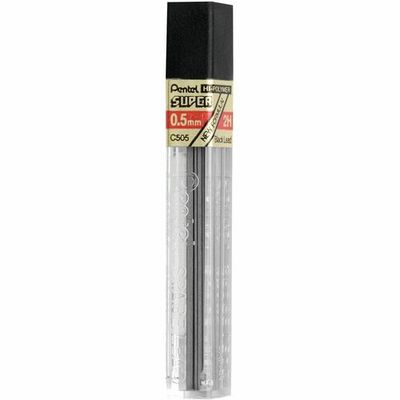 Pentel Super Hi-Polymer Leads, 0.5 mm, Fine, 2H Black, 12 Pack