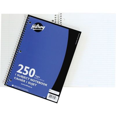 Hilroy One Subject Notebook, 250 Sheets, Spiral Bound, 8" x 10 1/2"