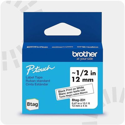 Brother BTAG231 Label Tape, Black on White, 12 mm x  4 m