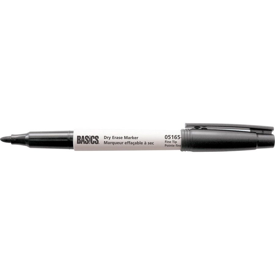 Basics Dry Erase Pen-Style Markers, Fine Tip, Black, Box of 12