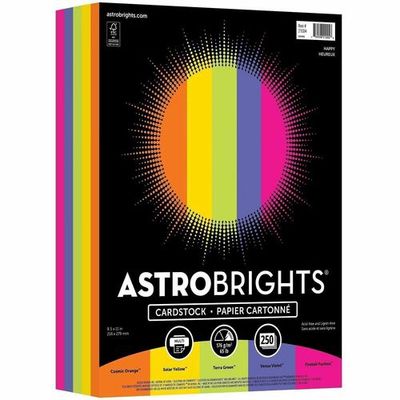 Astrobrights Cardstock. "Happy" 5 Assorted Colours, Letter Size, 8 1/2" x 11", 65 lb, Pack of 250