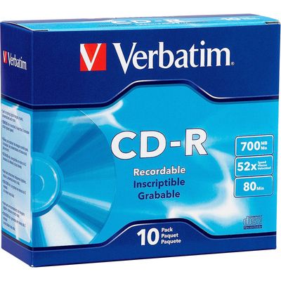 Verbatim CD-R, 700MB, 52X, 10 Pack With Slim Case