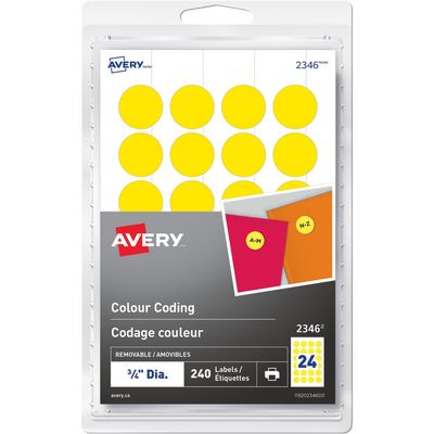 Avery Colour Coding Labels, 3/4", Yellow, Pack of 240