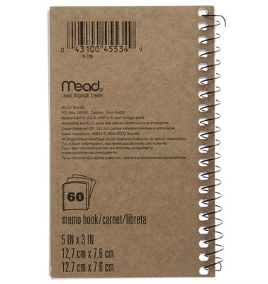 Mead Wirebound Memo Notebook, 3 x 5", 60 Sheets