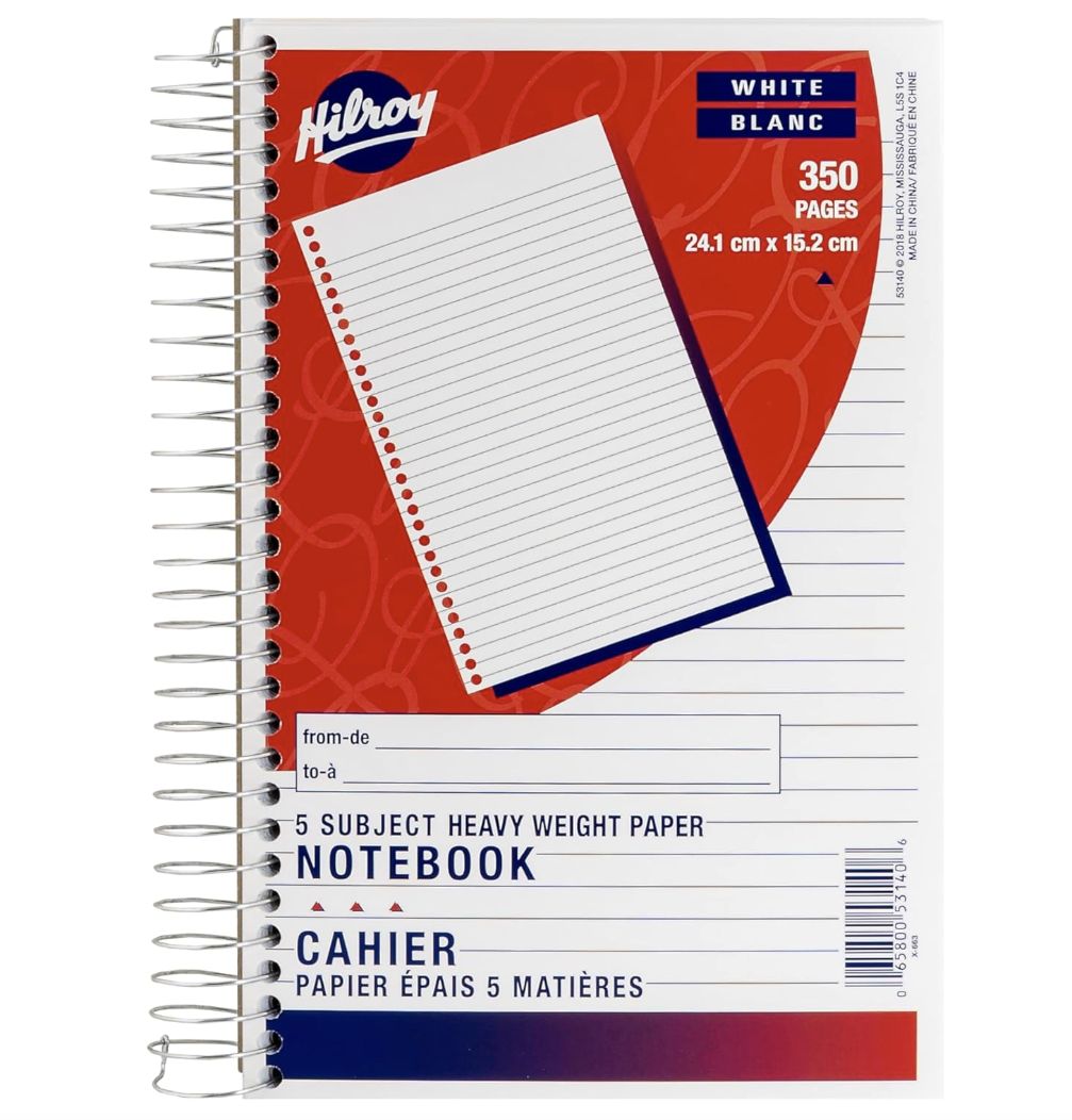 Hilroy 5 Subject Notebook, 350 Pages, 6" x 9 1/2"