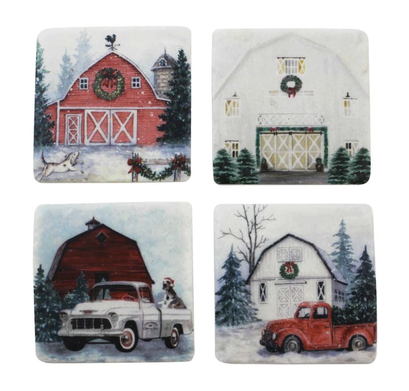 Christmas Barn Coaster Set - 4pc