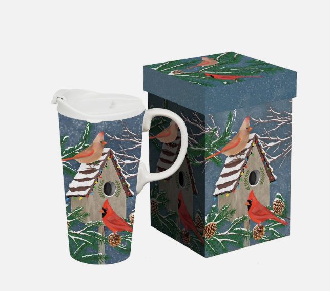 Woodland Storybook Travel Mug - Cardinals, 17oz, Ceramic