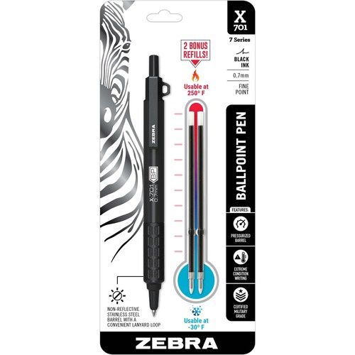 Zebra F-701 Tactical Extreme Writing Retractable Ball Point Pen, .7mm, Fine, Black