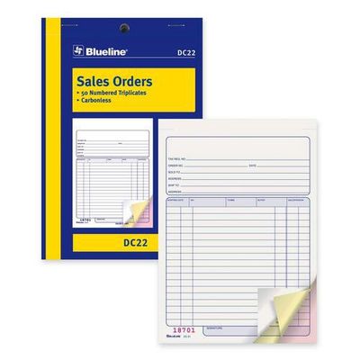 Blueline Sales Order Book DC22, 50 Numbered Triplicates