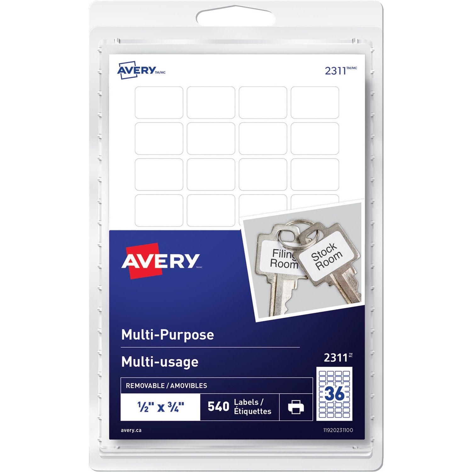 Avery Removable, Labels, 1/2" x 3/4",  36 Per Sheet, 15 Sheets, 540 Labels