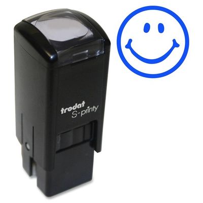 Trodat Self Inking Stamp, 4921 S-printy, Happy Face,  Blue Ink