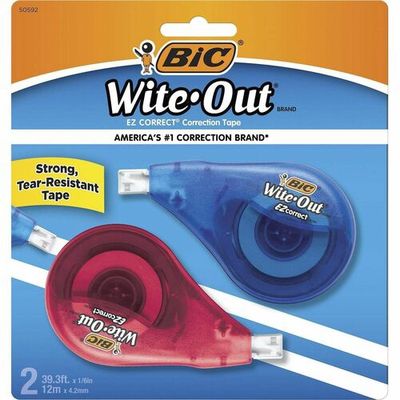 Wite-Out EZ Correct Correction Tape, 12m X 42mm, White Tape, Non-refillable , 2 Pack