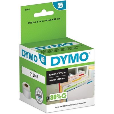 Dymo LabelWriter File Folder Labels, 9/16" x 3 7/16", 2 Rolls, 130 Labels Per Roll