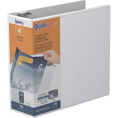 QuickFit View Binder, 3-Ring Binder, Angle D Ring, 4 Inch, Letter Size, White