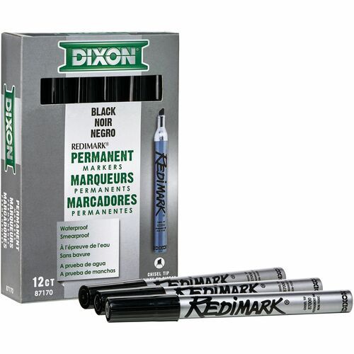 Dixon RediMark Chisel Tip Permanent Markers, Black, Metal Barrel