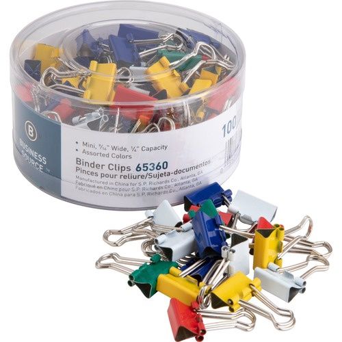 Business Source Colored Fold-back Binder Clips, 9/16" , 1/4" Capacity100 Pack