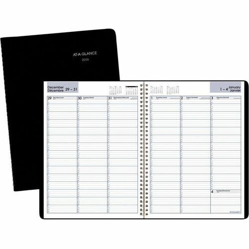 AT-A-GLANCE Weekly Appointment Book, 11" x 8", Bilingual, Black