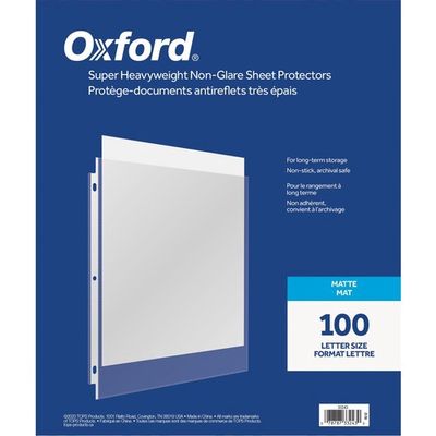 Oxford Super Heavyweight Sheet Protectors, Non-Glare, Matte, 8.5 x 11, 3 hole, Box of 100