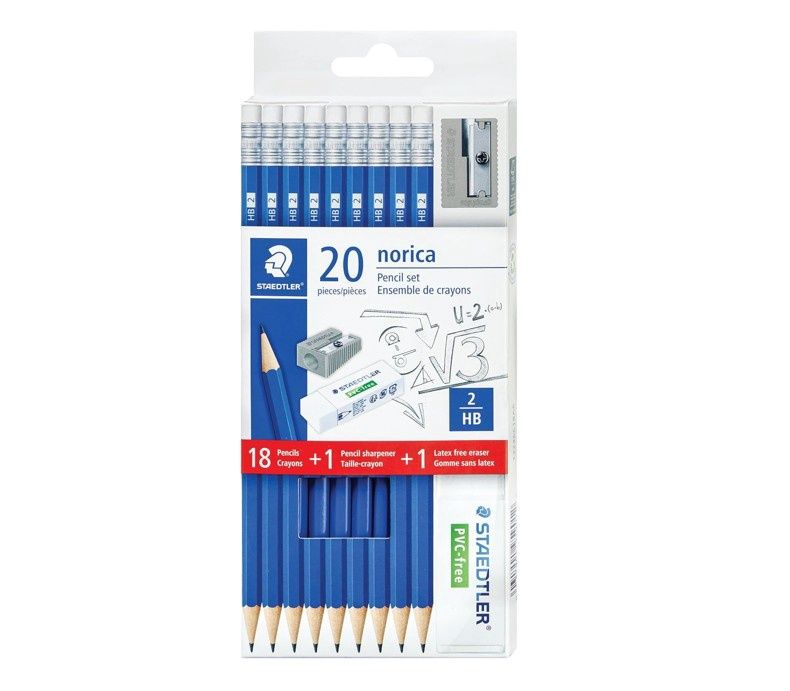 Staedtler Norica Pencil Set, 18 #2 HB Pencils, Eraser &amp; Sharpener Set