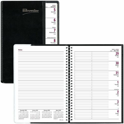 Brownline Pre-Vu 12-Month Weekly Planner, 8-1/2" x 6-3/4", Black