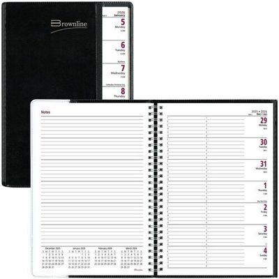 Brownline Pre-Vu 12-Month Weekly Planner, 8-1/2" x 6-3/4", Black