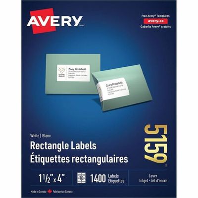 Avery Mailing Labels, 4" x 1 1/2", Box 1400 Labels