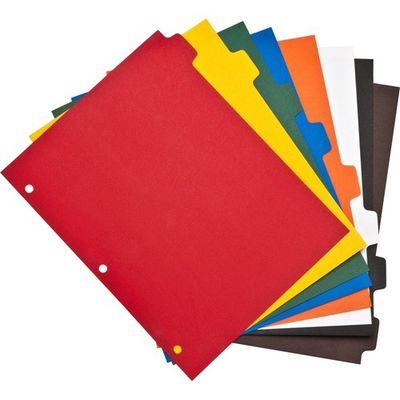 Business Source Plain Tab Assorted Colours Polyethylene Index Dividers, 8 Tab,  8.50" x 11" , 3 Hole Punched