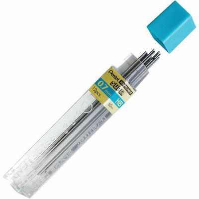 Pentel Super Hi-Polymer Leads, 0.7 mm, Medium, HB, Black, Pack of 12