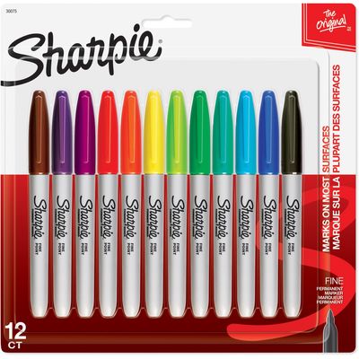 Sharpie Permanent Fine Point Marker,  12 Pack Assorted Colours