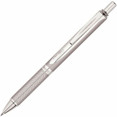 Pentel EnerGel Alloy Retractable Gel Pen, 0.7mm, Metallic Silver Metal Barrel, Stainless Steel Tip, Black Ink